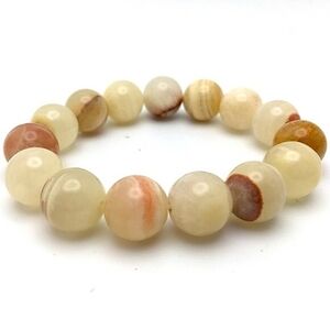 Genuine Butter Yellow Jade Bead Stretch Bracelet 12mm